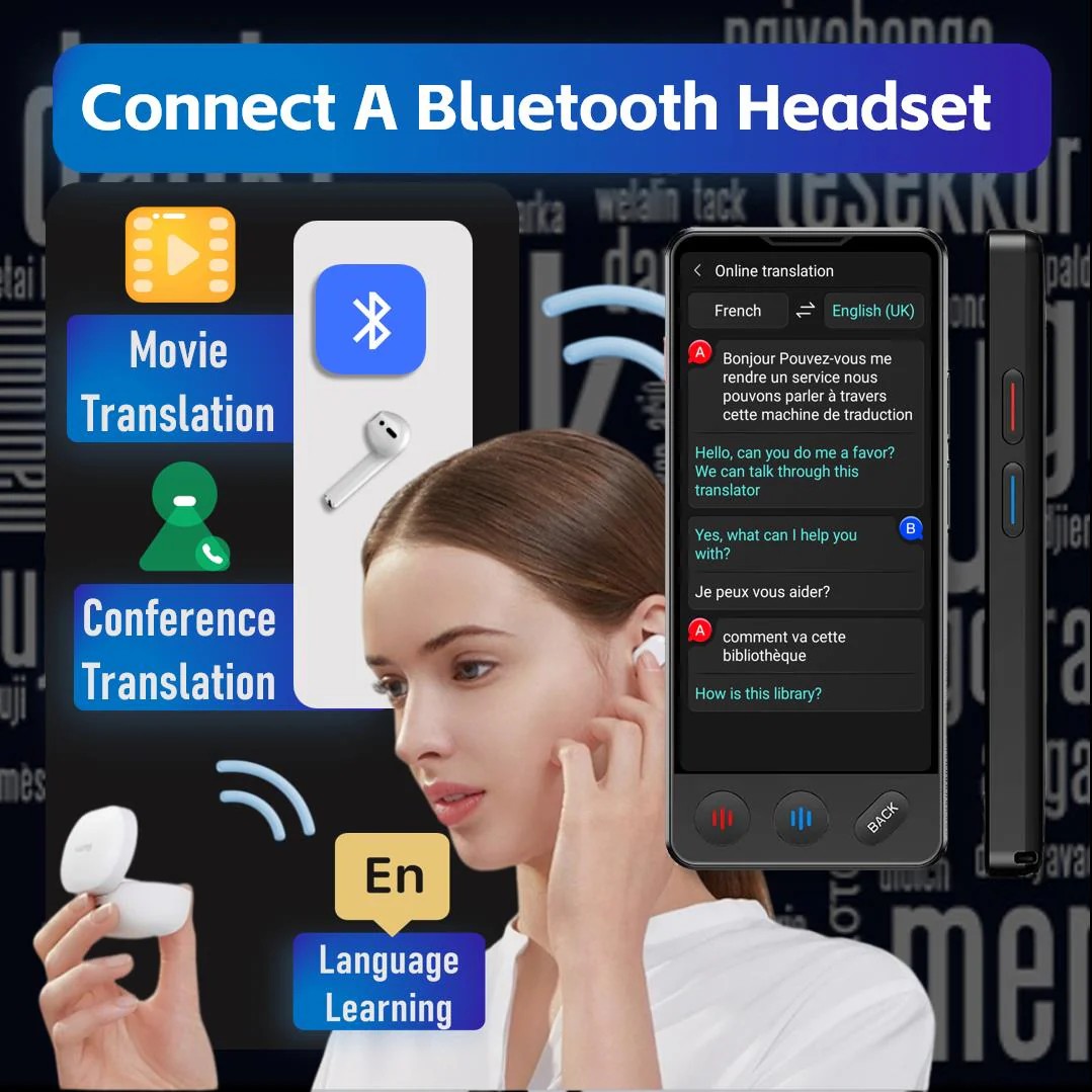 traductor electronic de voce cu conexiune pentru căști bluetooth